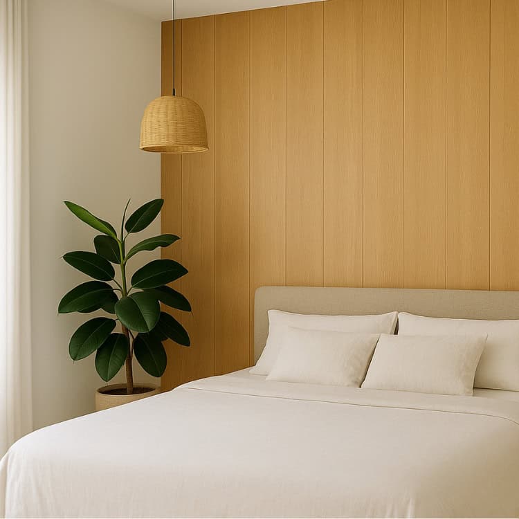 Houten wandbekleding slaapkamer